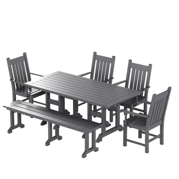 6-Piece Classic Arm Chair Dining Set with Bench