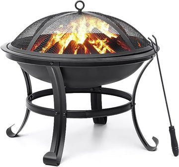 22" Round Steel Fire Pit, Black